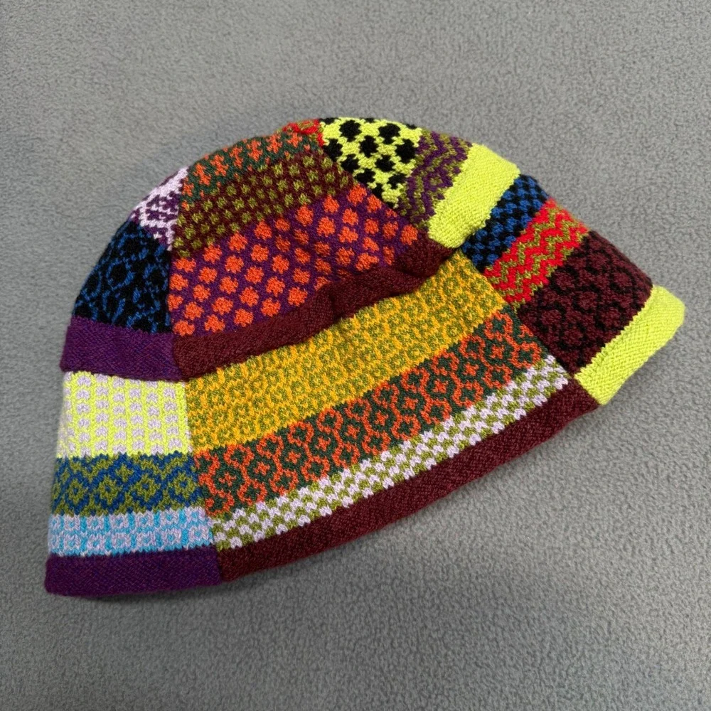 Solmate Socks Multi‎ Color Knit Patchwork Bucket Hat OS Boho Recycled Cotton